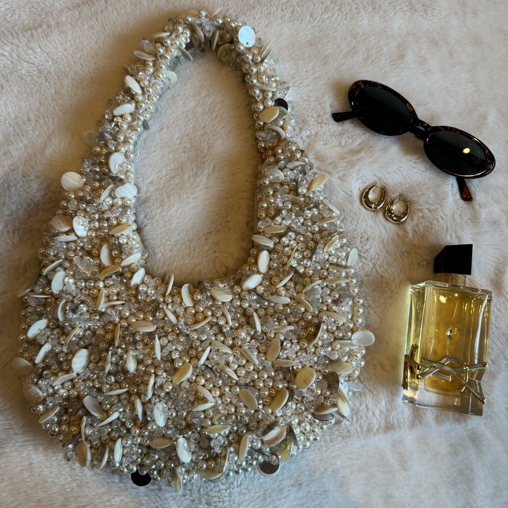 White pearl beaded bag